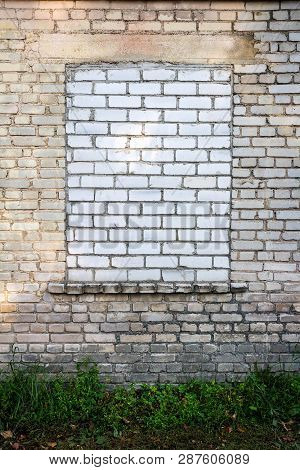 Old Gungy White Brick Wall With Bricked Up Window