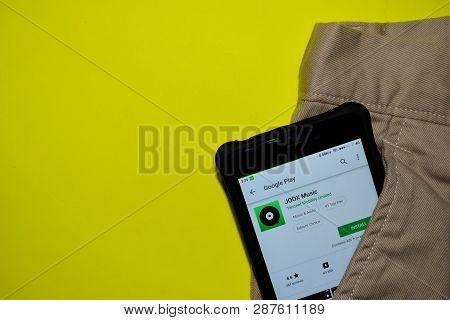 Bekasi, West Java, Indonesia. March 6, 2019 : Joox Music Dev Application On Smartphone Screen. Joox 