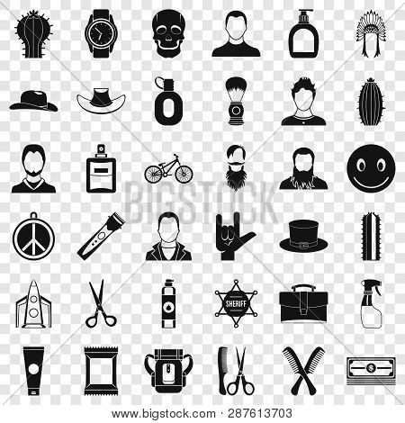 Cutting Hair Icons Set. Simple Style Of 36 Cutting Hair Vector Icons For Web For Any Design