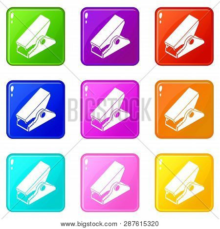 Clothespin Icons Set 9 Color Collection Isolated On White For Any Design