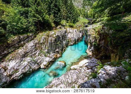 Velika Korita Or Great Canyon Of Soca River, Bovec, Slovenia.