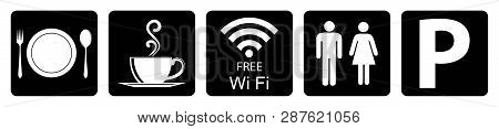 Useful Icon For Restaurant.food Available Sign,coffee Available Sign,wifi Available Sign,washroom Av