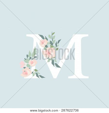 Floral Alphabet - Letter M With Flowers Bouquet Composition. Unique Collection For Wedding Invites D