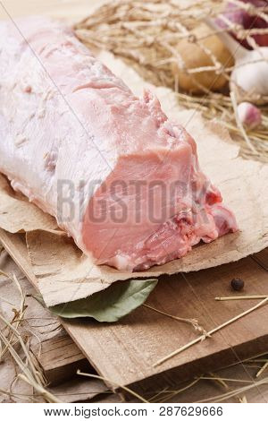 Raw Pork Meat - Carbonade. Fresh Organic Meat And Ingredients. Rustic Style.