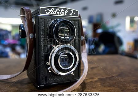 Kouvola, Finland - November 1, 2018: Vintage Twin Lens Camera Lubitel On The Table.