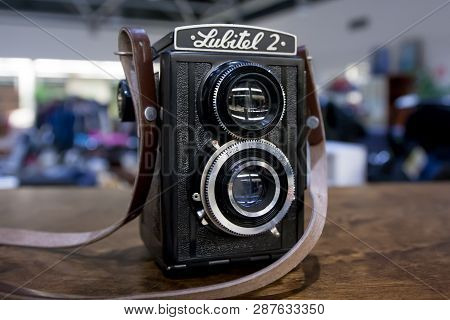 Kouvola, Finland - November 1, 2018: Vintage Twin Lens Camera Lubitel On The Table.
