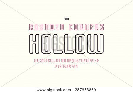Stock Vector Hollow Sans Serif Font With Rounded Corners. Letters And Numbers For Logo And Label Des
