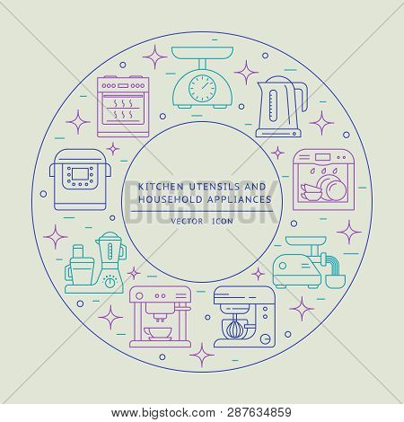 Kitchen Utensils And Household Appliances Linear Icons