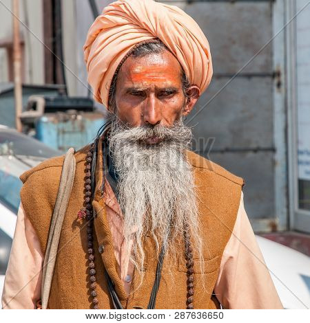 Jaipur, India - February 2, 2011: Portrait Of A Rajasthani Man In Jaipur. Rajasthani People Are Know