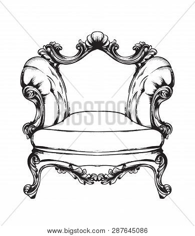 Baroque Armchair Vector. Royal Style Decotations. Victorian Ornaments Engraved. Imperial Furniture D