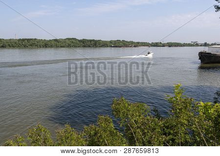 Ruse, Bulgaria - May 1, 2008: The Danube River Passing Through The City Of Ruse, Bulgaria