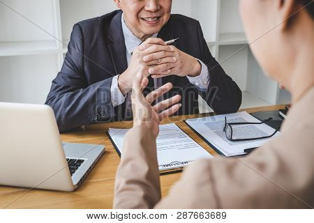 Job Interview, Senior Selection Committee Manager Asking Questions To Applicant About Work History, 