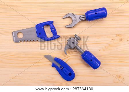 Set Of Joiners Tools On Woodenl Background