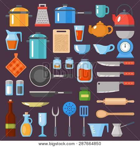 Kitchen Utensils Set. Kitchenware, Cookware, Kitchen Tools Collection. Modern Flat Icons Set, Graphi