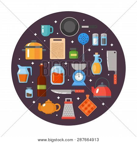 Kitchen Utensils Set. Kitchenware, Cookware, Kitchen Tools Collection. Modern Flat Icons Set, Graphi