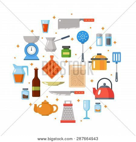 Kitchen Utensils Set. Kitchenware, Cookware, Kitchen Tools Collection. Modern Flat Icons Set, Graphi