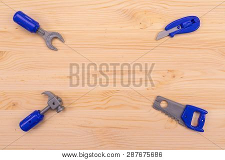 Set Of Joiners Tools On Woodenl Background