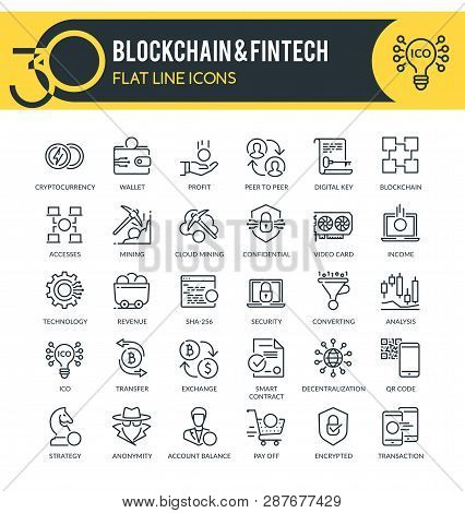 Blockchain And Fintech Outline Icons