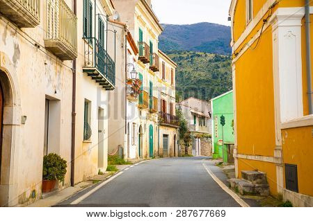 Maratea, Italy - 5.02.2019: A Narrow Street Without People In The Old Town Of Maratea On The Coast I