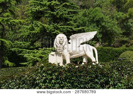 Koreiz, Yalta, Crimea, Russia-september 13, 2018: Sculpture Of A Winged Lion Made From The Painting 