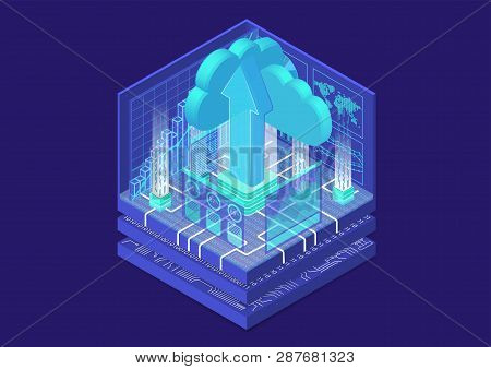 Cloud Transformation Concept With Symbol Of Floating Cloud And Upload Arrow As Isometric 3d Vector I