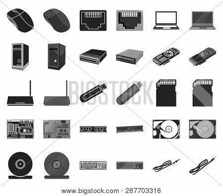Personal Computer Black, Monochrome Icons In Set Collection For Design. Equipment And Accessories Ve