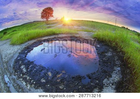 Only In The Carpathian Mountains, Ukraine - Active Mud (clay And Bitumen) Volcano On The Outskirts O