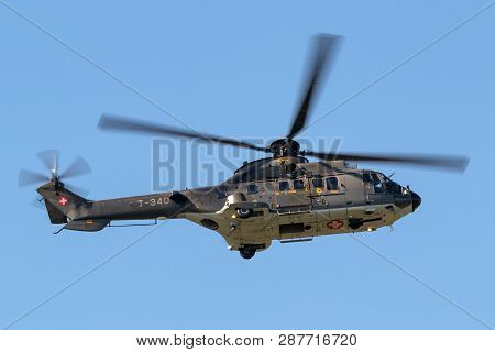 Payerne, Switzerland - August 30, 2014: Swiss Air Force Aerospatiale As532 (th98) Military Utility H