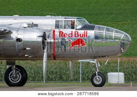 Payerne, Switzerland - August 29, 2014: World War Ii Vintage North American B-25 Mitchell Bomber Air
