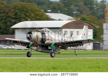 Payerne, Switzerland - August 31, 2014: Former French Air Force Douglas A-1d Skyraider Single Seat A