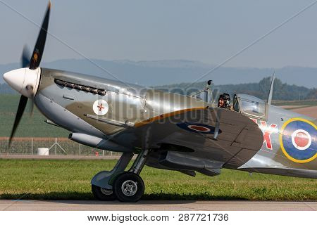 Payerne, Switzerland - September 6, 2014: Supermarine Spitfire Mk.8 World War Ii Fighter Aircraft D-