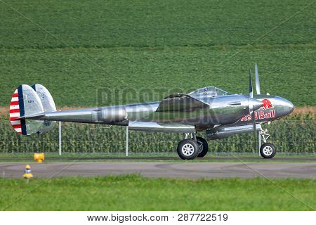 Payerne, Switzerland - August 29, 2014: Lockheed P-38 Lightning World War Ii Fighter Aircraft Operat