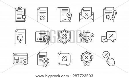Reject Line Icons. Decline, Cancel And Dislike. Disapprove Linear Icon Set.  Vector