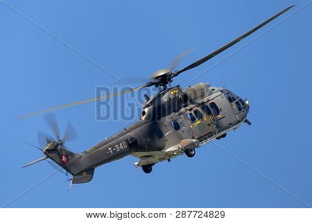 Payerne, Switzerland - September 4, 2014: Swiss Air Force Aerospatiale As532 (th98) Military Utility