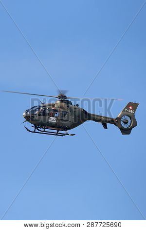 Payerne, Switzerland - September 5, 2014: Swiss Air Force Eurocopter Ec-635p Military Helicopter.
