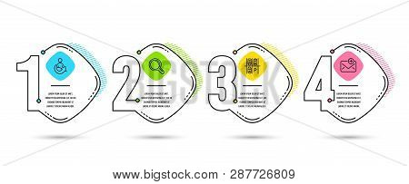 Infographic Template 4 Options Or Steps. Set Of Parking Place, Research And Share Icons. New Mail Si