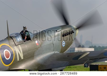Payerne, Switzerland - September 6, 2014: Supermarine Spitfire Mk16e World War Ii Fighter Aircraft G