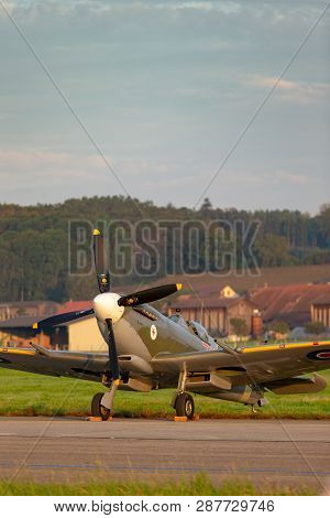 Payerne, Switzerland - September 7, 2014: Supermarine Spitfire Mk.8 World War Ii Fighter Aircraft D-