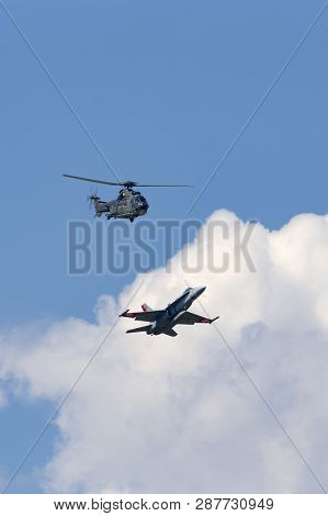 Payerne, Switzerland - September 7, 2014: Swiss Air Force Aerospatiale As532 (th98) Military Utility