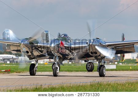 Payerne, Switzerland - September 7, 2014: Lockheed P-38 Lightning World War Ii Fighter Aircraft Oper