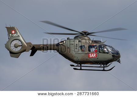 Payerne, Switzerland - September 1, 2014: Swiss Air Force Eurocopter Ec-635p Military Helicopter.
