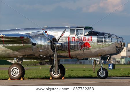 Payerne, Switzerland - September 8, 2014: World War Ii Vintage North American B-25 Mitchell Bomber A