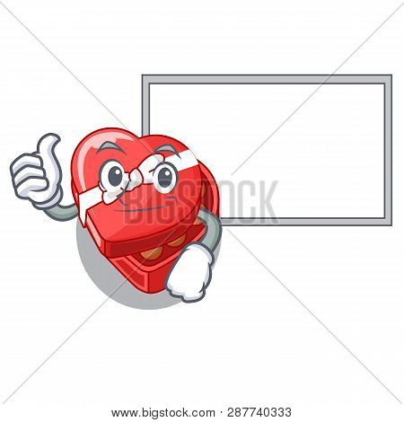 Thumbs Up With Board Chocolate Box Heart Above Cartoon Table