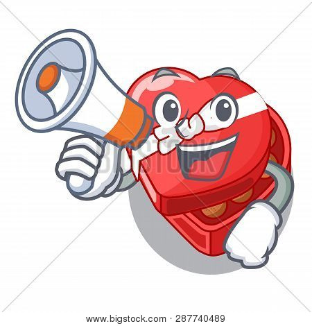 With Megaphone Chocolate Box Heart Above Cartoon Table