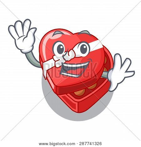Waving Choclate Heart Box In Shape Mascot