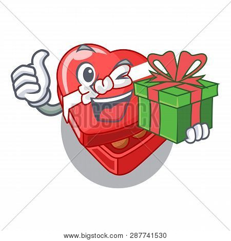 With Gift Chovolate Heart Box Isolated With Characters
