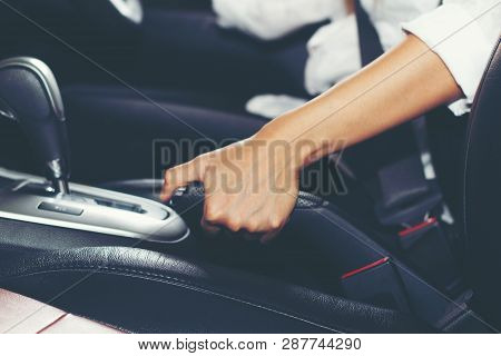 Asian Women Are The Handbrake And Parking Brake Car