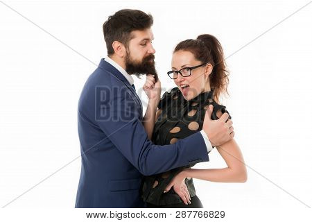 She Knows How Achieve Success. Nothing Personal Just Business. Colleagues Man With Beard And Pretty 