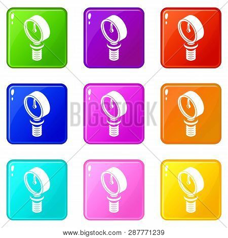 Pressure Meter Icons Set 9 Color Collection Isolated On White For Any Design