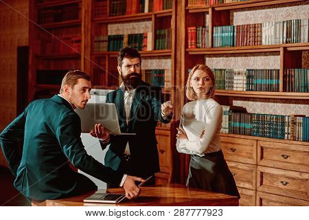 Business Communication Concept. Group Of People Develop Business Communication Strategy. Business Co